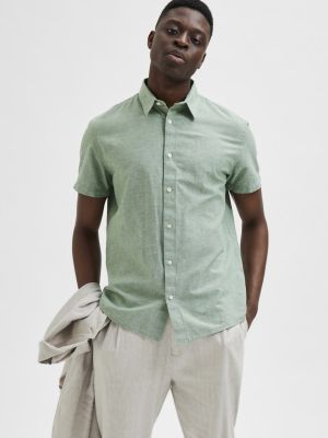 Selected Miesten Kauluspaita NEW LINEN SHIRT Vihreä