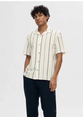 Selected Miesten Paita NEW LINEN SHIRT RESORT Raidallinen Sininen