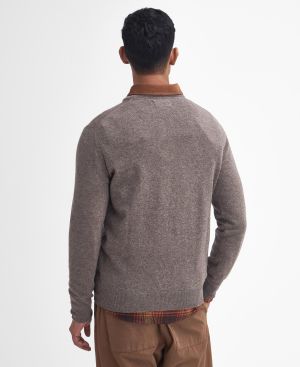 Barbour miesten neulepusero, Barbour Essential Lambwool Crew Vaaleanruskea