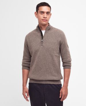 Barbour miesten neulepusero, Barbour Holden Half Zip Ruskeanharmaa
