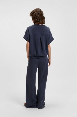 BOSS Orange naisten housut, ENURI JERSEY TROUSERS Tummansininen