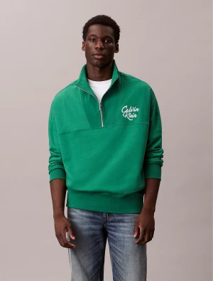 Calvin Klein Jeans miesten collegepusero, PREMIUM FLEECE LOGO FUNNEL NECK SWEATER Vihreä