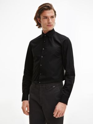 Calvin Klein menswear Miesten Kauluspaita, POPLIN STRECH SLIM SHIRT NOS Musta