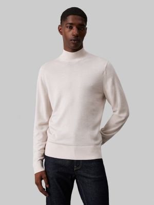 Calvin Klein Menswear Miesten Neulepusero, MERINO RWS MOCK NECK SWEATE Luonnonvalkoinen