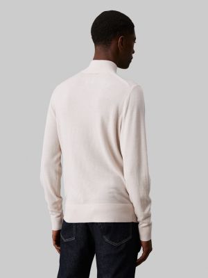 Calvin Klein Menswear Miesten Neulepusero, MERINO RWS MOCK NECK SWEATE Luonnonvalkoinen