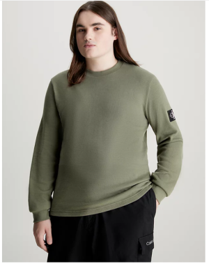 Calvin Klein Jeans Miesten Paita, MONOLOGO BADGE WAFFLE LS TEE Armeijanvihreä