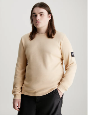 Calvin Klein Jeans Miesten Paita, MONOLOGO BADGE WAFFLE LS TEE Beige