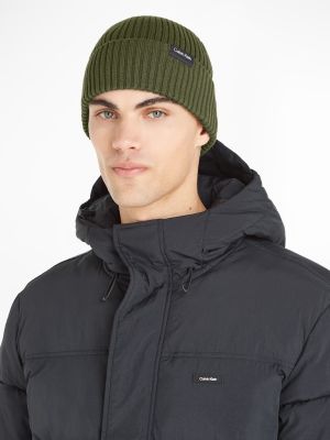 Calvin Klein Jeans Miesten Pipo, CLASSIC COTTON RIB BEANIE Armeijanvihreä