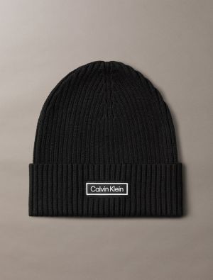 Calvin Klein Jeans miesten pipo, PATCH CHUNKY RIB COTTON BEANIE Musta