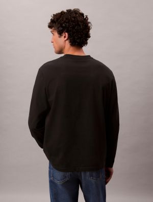 Calvin Klein Jeans miesten pitkähihainen, LS RLXD STANDARD LOGO CREWNK TEE Musta