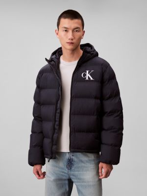 Calvin Klein Jeans miesten Puffertakki, LS NYLON MONOGRAM PUFFER JACKET Tummansininen
