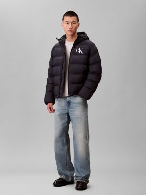 Calvin Klein Jeans miesten Puffertakki, LS NYLON MONOGRAM PUFFER JACKET Tummansininen