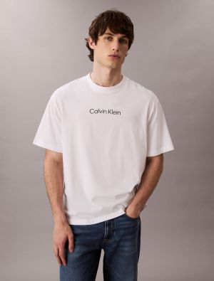 Calvin Klein Jeans miesten t-paita, SS STANDARD LOGO 30S CREWNK TEE Valkoinen