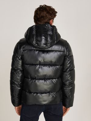 Calvin Klein Menswear Miesten Takki, HOODED QUILT PUFFER MW GLOSS Musta