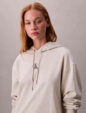 Calvin Klein Jeans naisten collegemekko, LS MONOLOGO PREMIUM TERRY HOODIE Luonnonvalkoinen