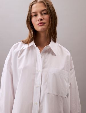 Calvin Klein Jeans naisten paitamekko, COTTON OVERSIZED MINI SHIRTDRESS Valkoinen