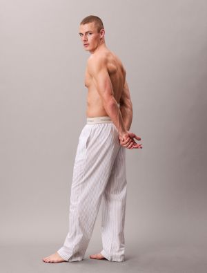 Calvin Klein Miesten Pyjamahousut, Sleep Pant Cotton Poplin Raidallinen Valkoinen