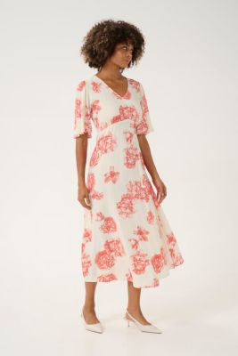 Culture naisten mekko, CUALEXA LONG DRESS White/Redflower