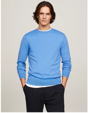 Tommy Hilfiger Miesten neule, DC COTTON LYOCELL CREW NECK Vaaleansininen