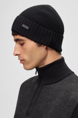 Hugo Boss pipo, FATI-L MERINO BEANIE Musta