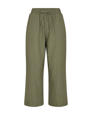 Freequent Naisten housut LA PANT 7/8 LINEN Armeijanvihreä