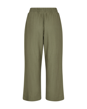 Freequent Naisten housut LA PANT 7/8 LINEN Armeijanvihreä