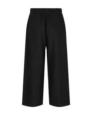 Freequent Naisten housut LA PANT 7/8 LINEN Musta