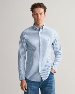 Gant kauluspaita, COTTON LINEN STRIPE Raidallinen Sininen