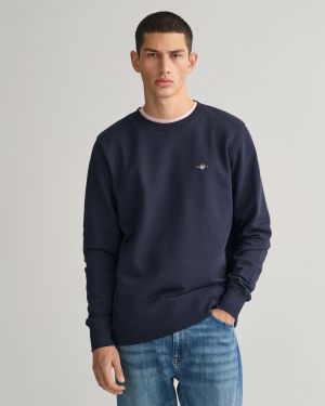 Gant Miesten Collagepaita, REG SHIELD C-NECK Tummansininen