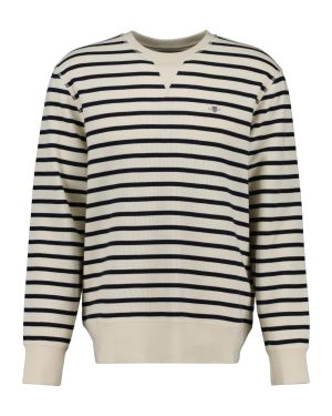  Gant miesten collegepaita, STRIPED WAFFLE SWEAT C-NECK Raidallinen Valkoine