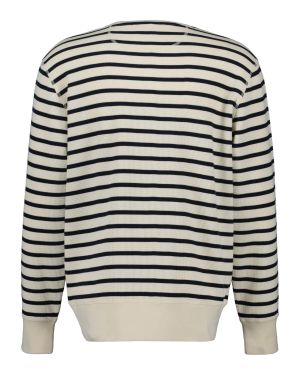  Gant miesten collegepaita, STRIPED WAFFLE SWEAT C-NECK Raidallinen Valkoine