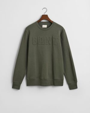 Gant Miesten Collegepusero, EMBOSSED C-NECK SWEAT Armeijanvihreä