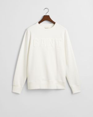 Gant Miesten Collegepusero, EMBOSSED C-NECK SWEAT Valkoinen