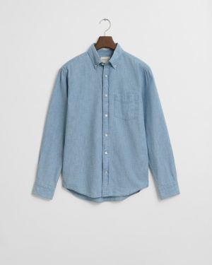 Gant miesten kauluspaita, REG INDIGO CHAMBRAY SHIRT Vaaleansininen