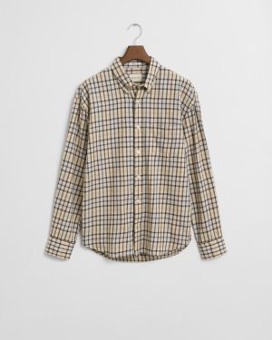 Gant Miesten kauluspaita, REG TWILL CHECK SHIRT Beige Ruutu