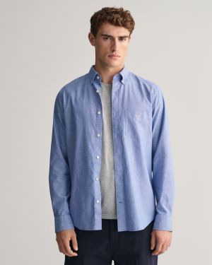 Gant  Miesten Kauluspaita REGULAR COTTON LINEN SHIRT Keskisininen