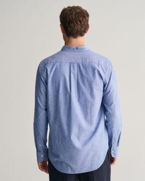 Gant  Miesten Kauluspaita REGULAR COTTON LINEN SHIRT Keskisininen