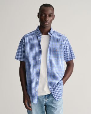 Gant Miesten lyhythihainen paita REG POPLIN GINGHAM SS SHIRT Sininen Ruutu