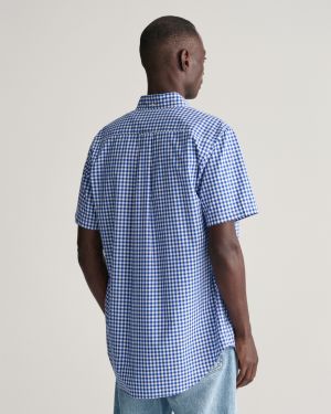 Gant Miesten lyhythihainen paita REG POPLIN GINGHAM SS SHIRT Sininen Ruutu