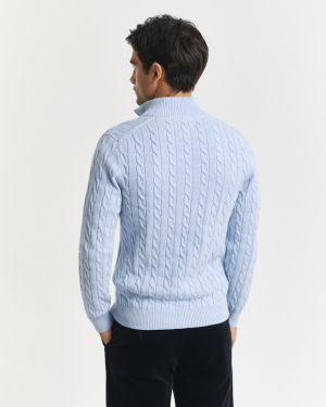 Gant miesten neule, COTTON CABLE HALF ZIP Vaaleansininen