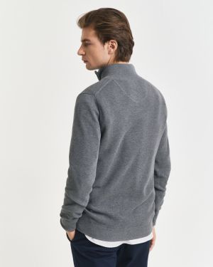 Gant miesten neule, COTTON PIQUE HALF ZIP Keskiharmaa