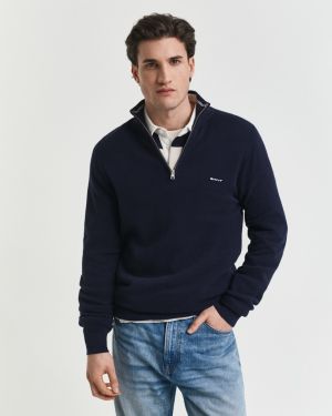 Gant miesten neule, COTTON PIQUE HALF ZIP Tummansininen