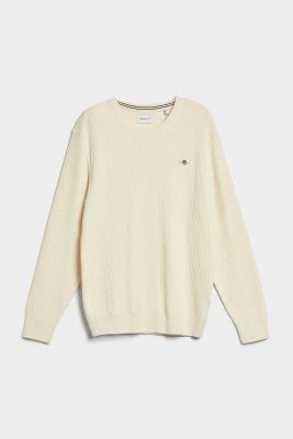 Gant Miesten Neule, COTTON TEXTURE C-NECK Luonnonvalkoinen