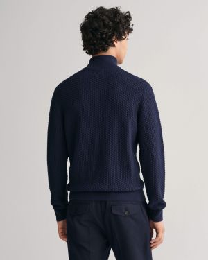 Gant miesten neule, COTTON TEXTURE HALF ZIP Tummansininen