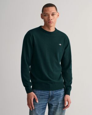 Gant Miesten Neulepaita, SUPERFINE LAMBSWOOL C-NECK Armeijanvihreä