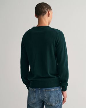 Gant Miesten Neulepaita, SUPERFINE LAMBSWOOL C-NECK Armeijanvihreä