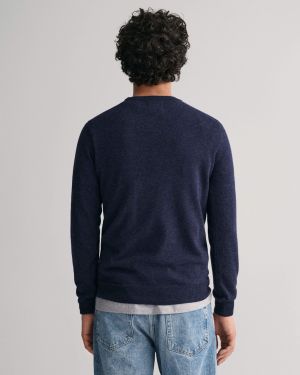 Gant Miesten Neulepaita, SUPERFINE LAMBSWOOL C-NECK Indigo
