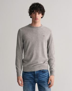 Gant Miesten Neulepaita, SUPERFINE LAMBSWOOL C-NECK Keskiharmaa