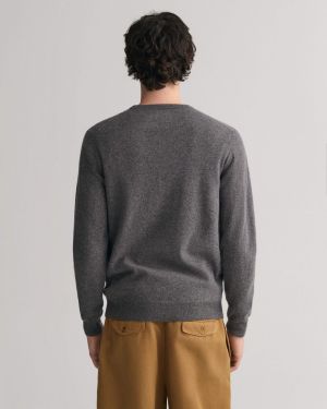 Gant Miesten Neulepaita, SUPERFINE LAMBSWOOL C-NECK Tummanharmaa