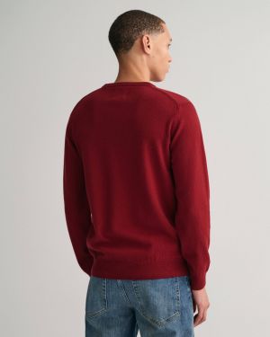 Gant Miesten Neulepaita, SUPERFINE LAMBSWOOL C-NECK Viininpunainen